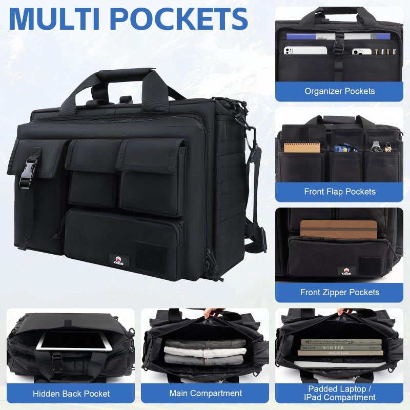 GES حقيبة تكتيكية، حقيبة رسائل للرجال مقاس 15.6 بوصة، حقيبة عسكرية للرجال - Image 4